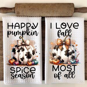 Happy Pumpkin Kitchen Towels, Pumpkin Spice Towels Set, Kitchen Dish Towel